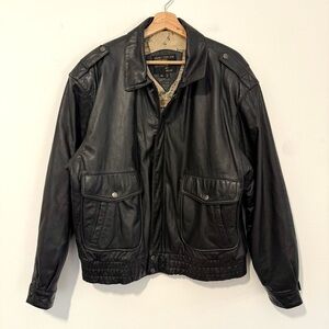 VTG Adler B 92 Distressed Exploration Map Lining Leather Bomber Jacket